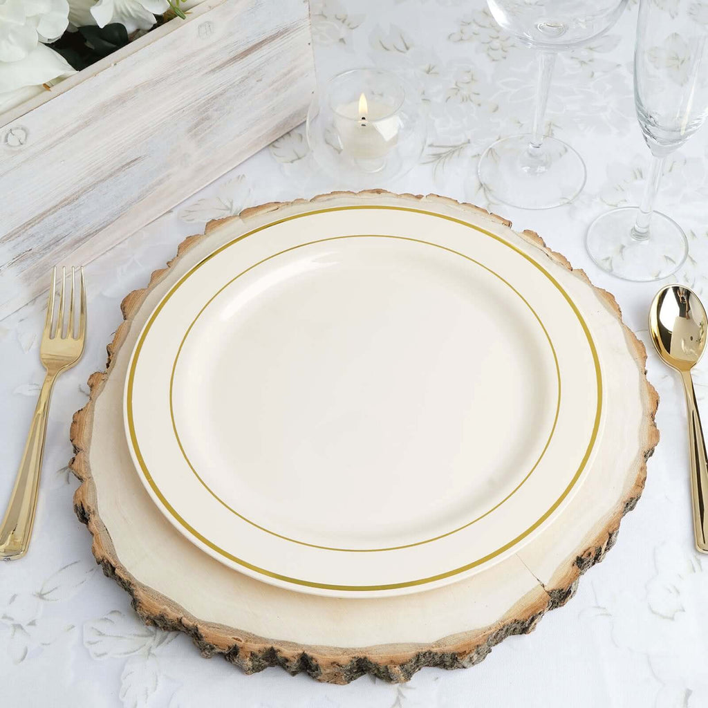 10-Pack Plastic Dinner Plates Ivory with TrÃ¨s Chic Gold Rim - Disposable Party Plates for Gatherings 10"