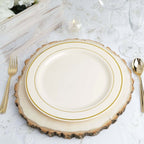 10-Pack Plastic Dinner Plates Ivory with TrÃ¨s Chic Gold Rim - Disposable Party Plates for Gatherings 10"