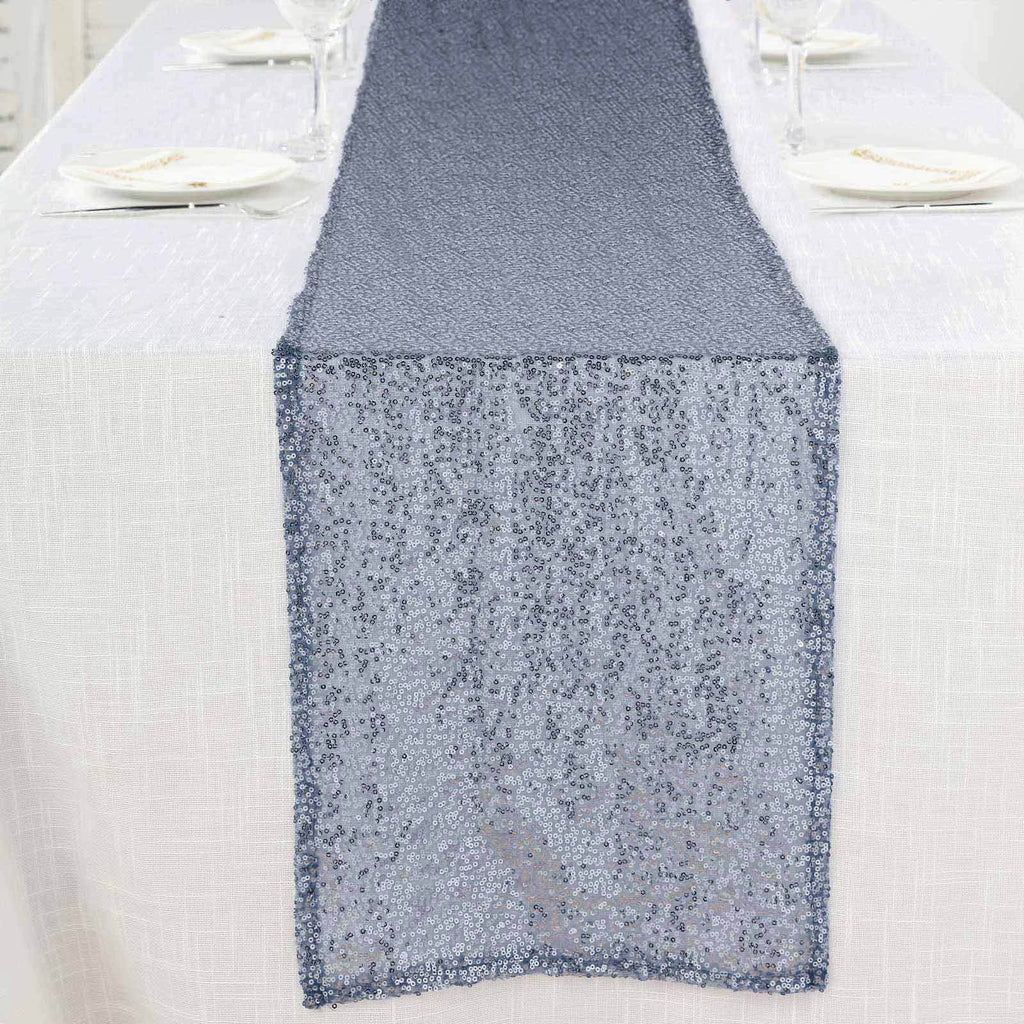 Sequin 12"x108" Table Runner Dusty Blue - Glittering Design