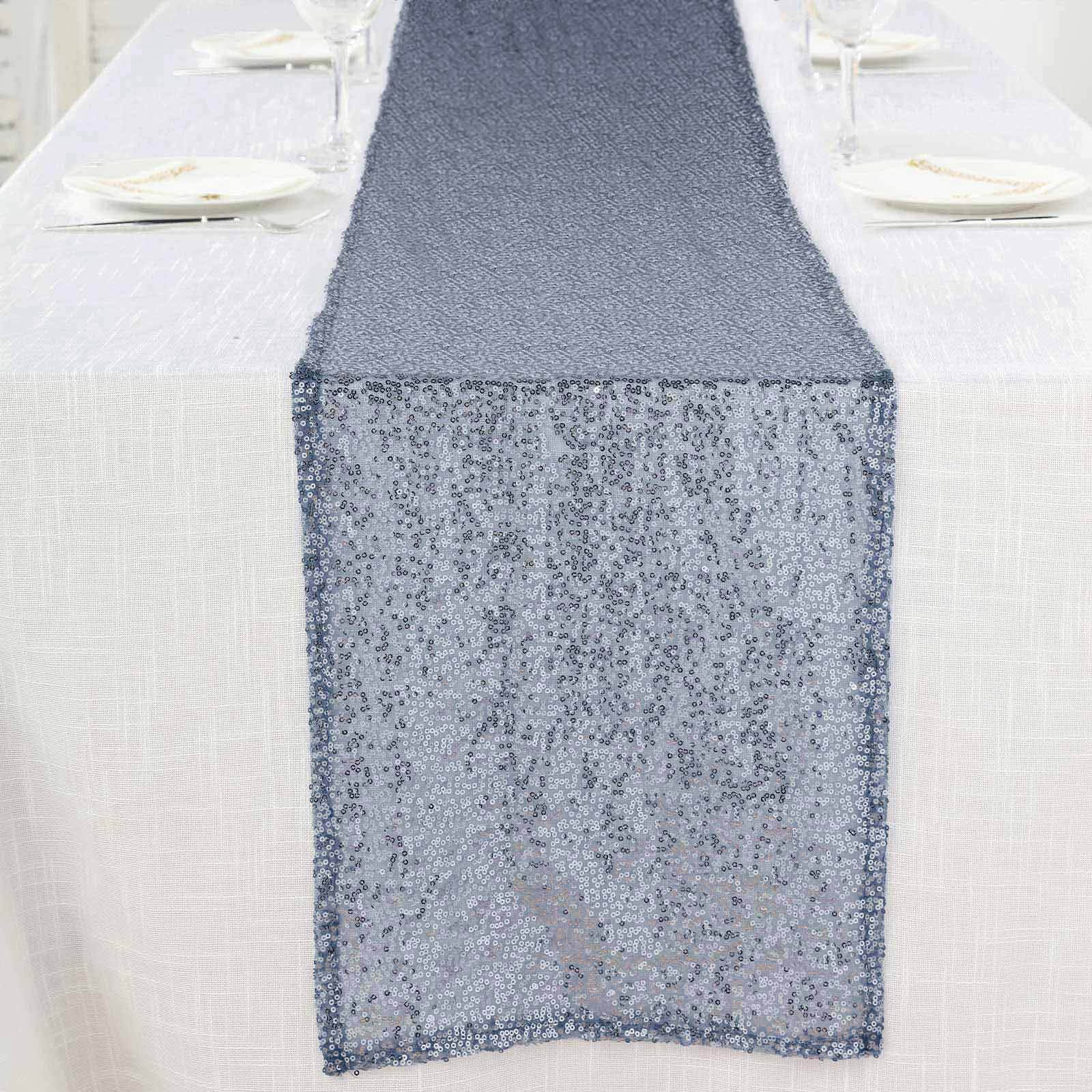 Sequin 12"x108" Table Runner Dusty Blue - Glittering Design