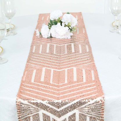 Sequin 12"x108" Table Runner Rose Gold - Diamond Glitz Design