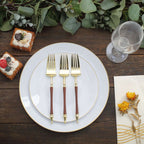 24-Pack Plastic Forks with Roman Column Handle Gold/Brown - European Style Disposable Utensils 8"