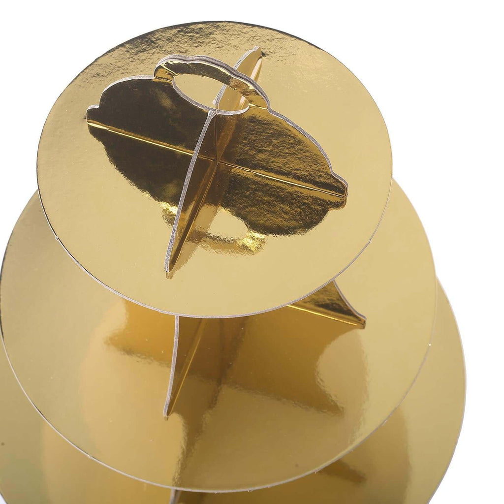 3-Tier Cardboard Cupcake Stand Metallic Gold - Reusable Dessert Table Display Tower for Classy Birthday Wedding Party Decoration 14"