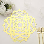 6-Pack Disposable Table Placemats in Metallic Gold Laser Cut Flower Design - 700GSM Cardboard Placemats for Glamorous Table Settings 13"