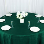 Taffeta 132" Round Tablecloth Hunter Emerald Green - Seamless Accordion Crinkle Table Cover