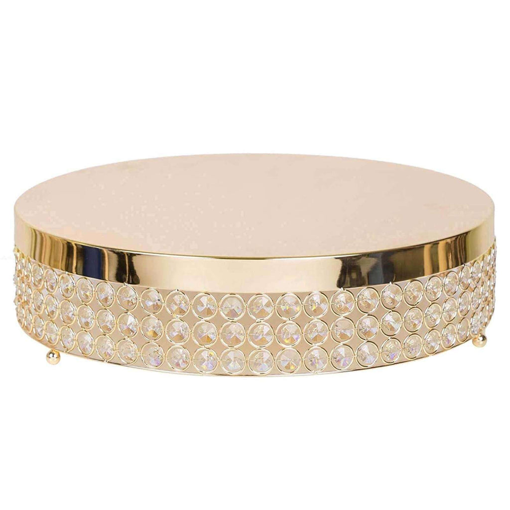 Metal Cake Stand Pedestal Crystal Beaded Design Gold - Cupcake Display and Dessert Riser 14"