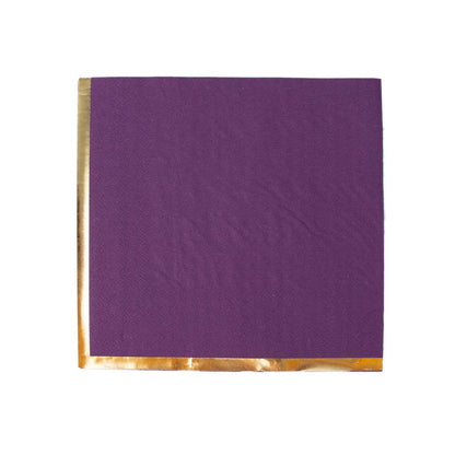 50-Pack Paper Beverage Napkins with Gold Foil Edge Purple - Disposable 2 Ply Cocktail Napkins for Events 6.5"x6.5"