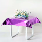 Metallic Foil Tablecloth Square Purple - Stylish Disposable Party Cover 50"x50"
