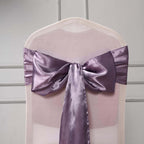 5 Pack Satin Chair Sashes Violet Amethyst - Durable Chair Bows with Shiny Finish 6"x106"