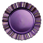 6-Pack Acrylic Plastic Round Charger Plates 13" in Purple with Gold Brushed Wavy Scalloped Rim, Decorative Dinner Party Charger Tableware