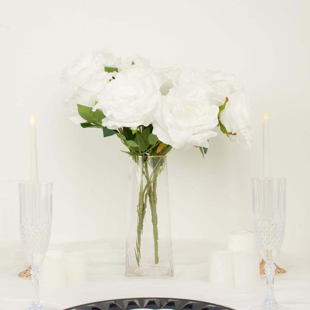 2 Bushes 17" White Premium Silk Jumbo Rose Flower Bouquet, High Quality Artificial Wedding Floral Arrangements