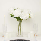 2 Bushes 17" White Premium Silk Jumbo Rose Flower Bouquet, High Quality Artificial Wedding Floral Arrangements