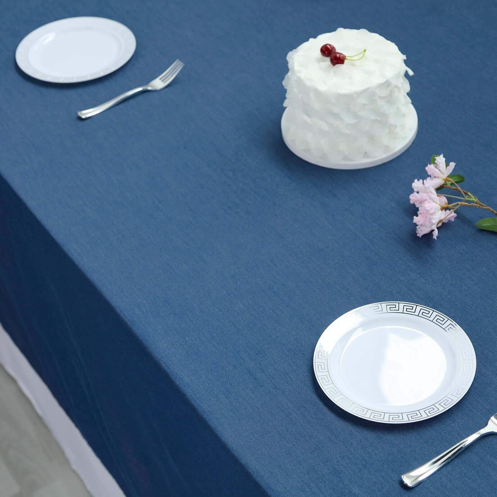 Polyester 90"x132" Rectangle Tablecloth Dark Denim Blue - Seamless Faux Denim Design for Classy Celebrations
