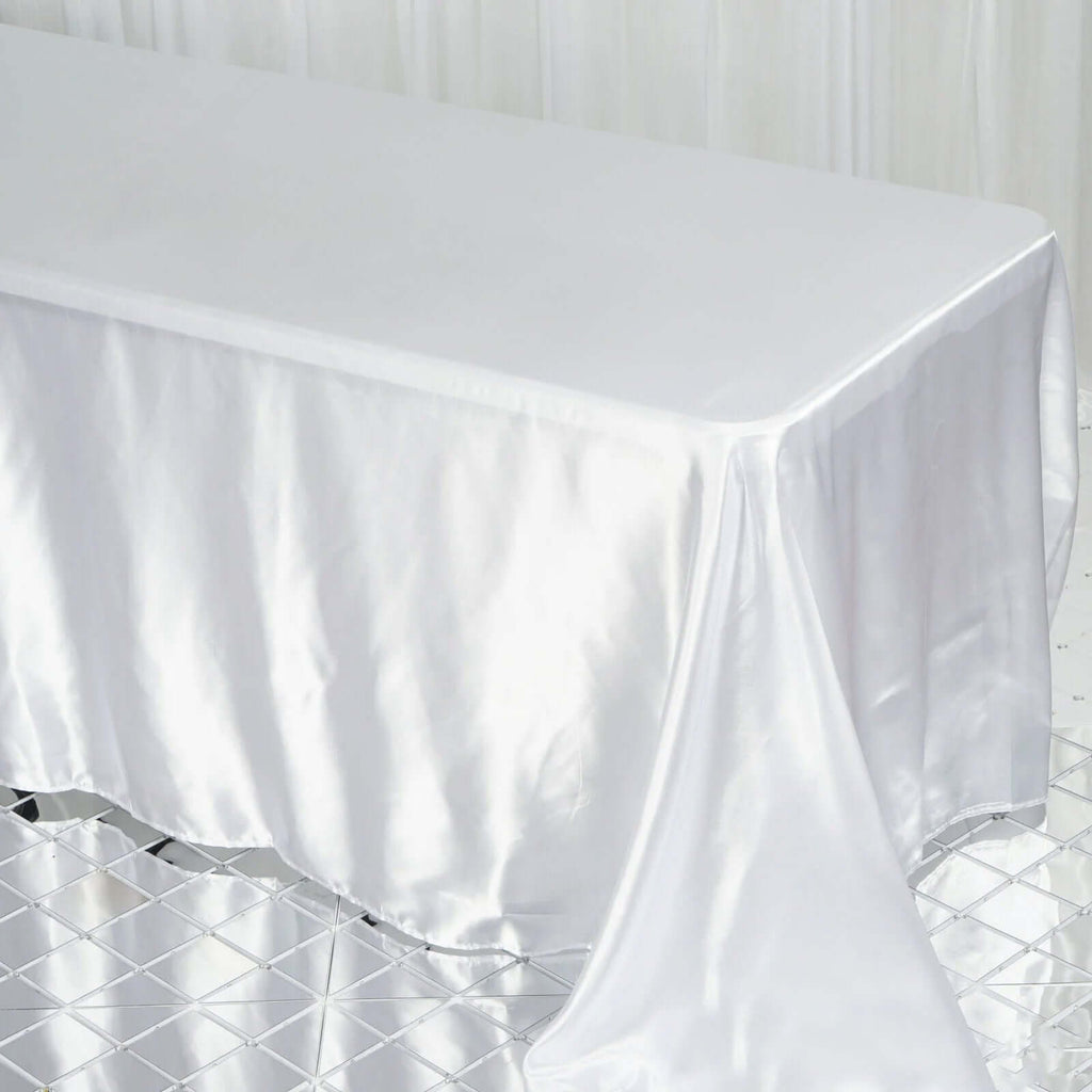 Satin Rectangular 90"x132" Tablecloth White - Seamless Stylish Table Cover for Weddings and Parties