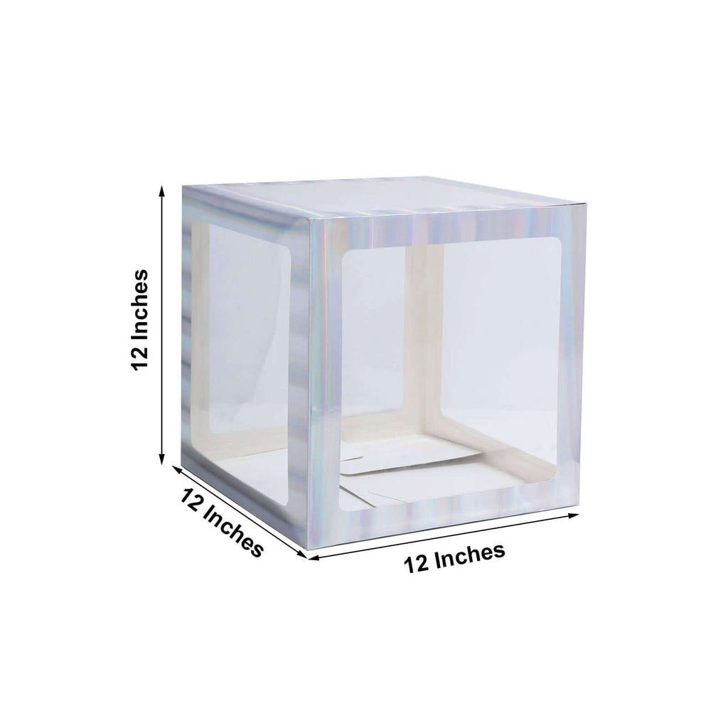2 Pack 12" Iridescent Clear Baby Shower Party Decoration Boxes, Transparent DIY Balloon Boxes