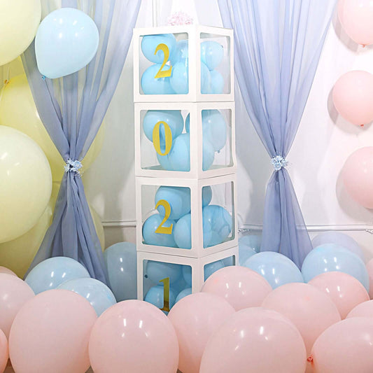 2 Pack 12" White Clear Baby Shower Party Decoration Boxes, Transparent DIY Balloon Boxes
