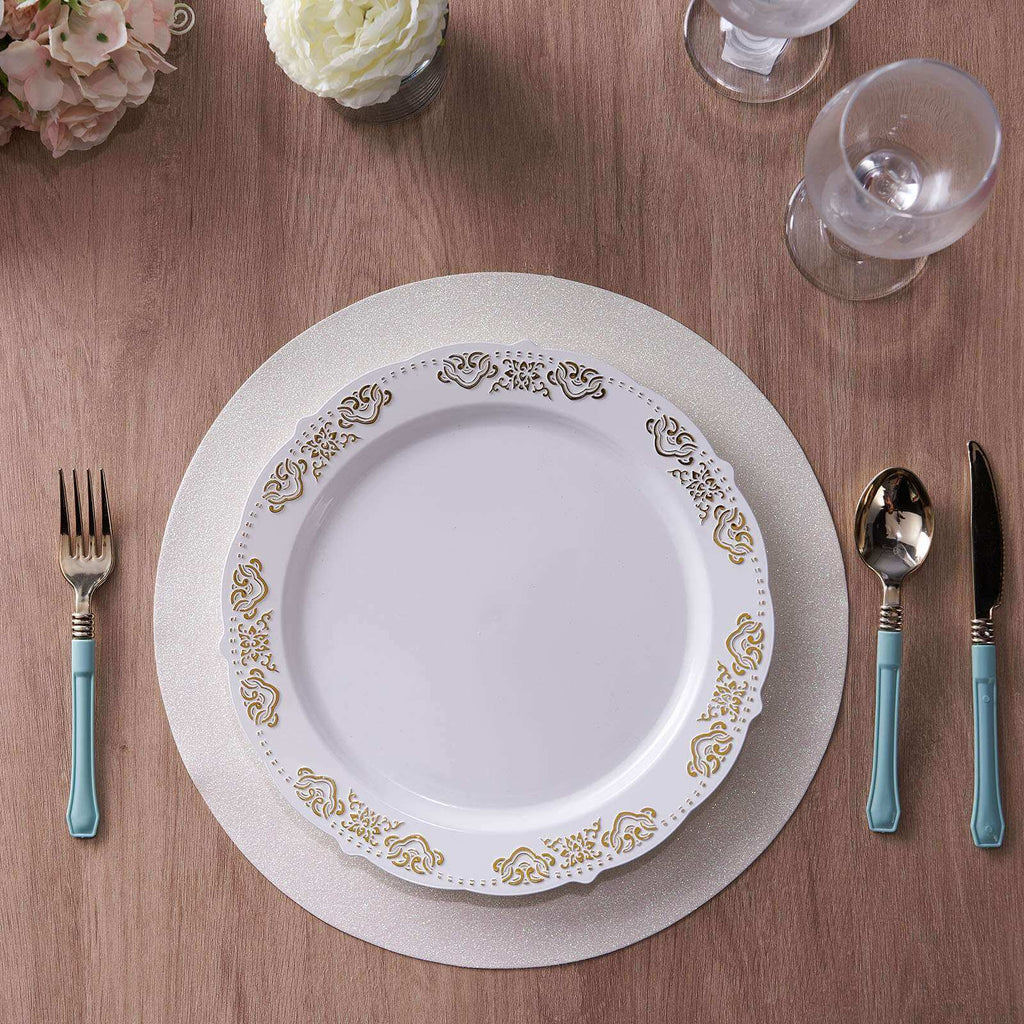 6-Pack Placemats Glitter Design Iridescent Sparkle Round - Non-Slip Decorative Dining Table Mats 13"