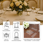 Clear Arch Acrylic Table Numbers (1 - 10) - 6"x7" Wedding Reception Signs with Gold Print & Stands - Bell Racket Store