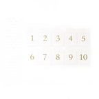 Clear Arch Acrylic Table Numbers (1 - 10) - 6"x7" Wedding Reception Signs with Gold Print & Stands - Bell Racket Store