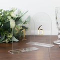 Clear Arch Acrylic Table Numbers (1 - 10) - 6"x7" Wedding Reception Signs with Gold Print & Stands - Bell Racket Store