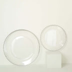 10-Pack Clear Plastic Dessert Plates â€“ 8" Round with Silver Beaded Rim, Disposable for Parties & Events