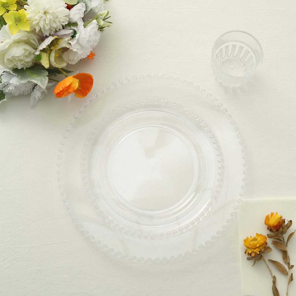 10-Pack Clear Plastic Dessert Plates â€“ 8" Round with Beaded Rim, Disposable for Parties & Events