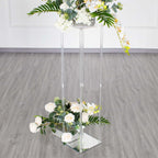 Acrylic Floor Vase Flower Stand with Square Mirror Base Clear - Durable Wedding Column Centerpiece for Events 40"