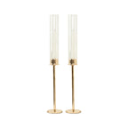 2-Pack Gold Metal Taper Candlestick Holders, Clear Glass Hurricane Candle Stands With Chimney Candle Shades 20"