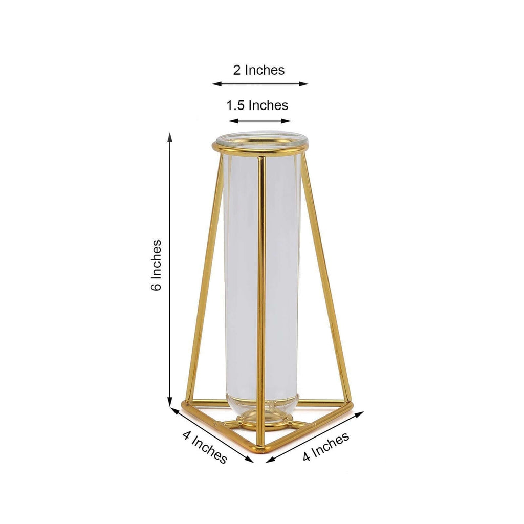 2-Pack Mini Wedding Centerpieces Gold Metal Frame Triangular Geometric Design - Test Tube Bud Vases 6"