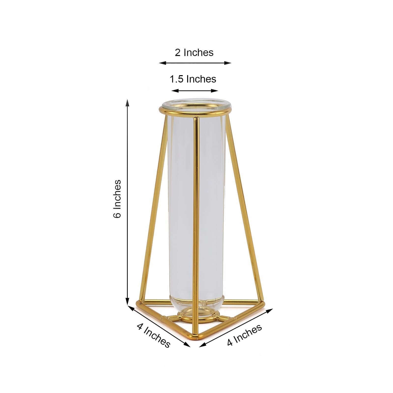 2-Pack Mini Wedding Centerpieces Gold Metal Frame Triangular Geometric Design - Test Tube Bud Vases 6"