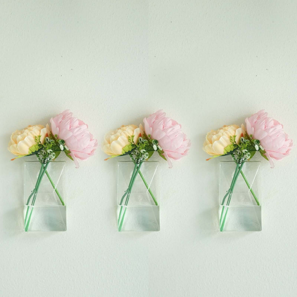 3-Pack Glass Wall Vase Hanging Trapezoid Design Indoor Planters - Modern Wall Mounted Terrariums for Living Spaces