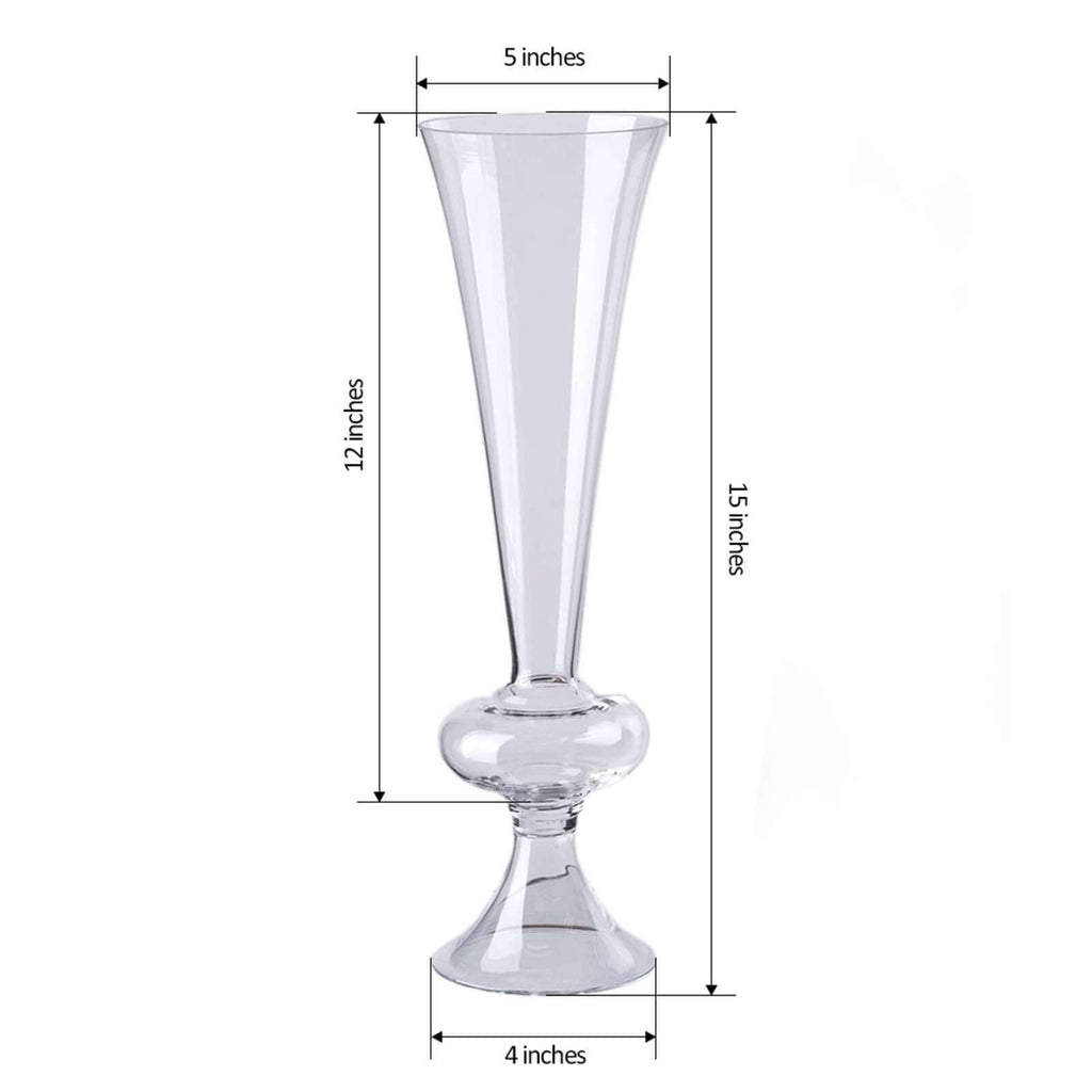 4-Pack Glass Trumpet Vases Crystal Ball Design Clear - Stylish Reversible Floral Centerpieces 15"