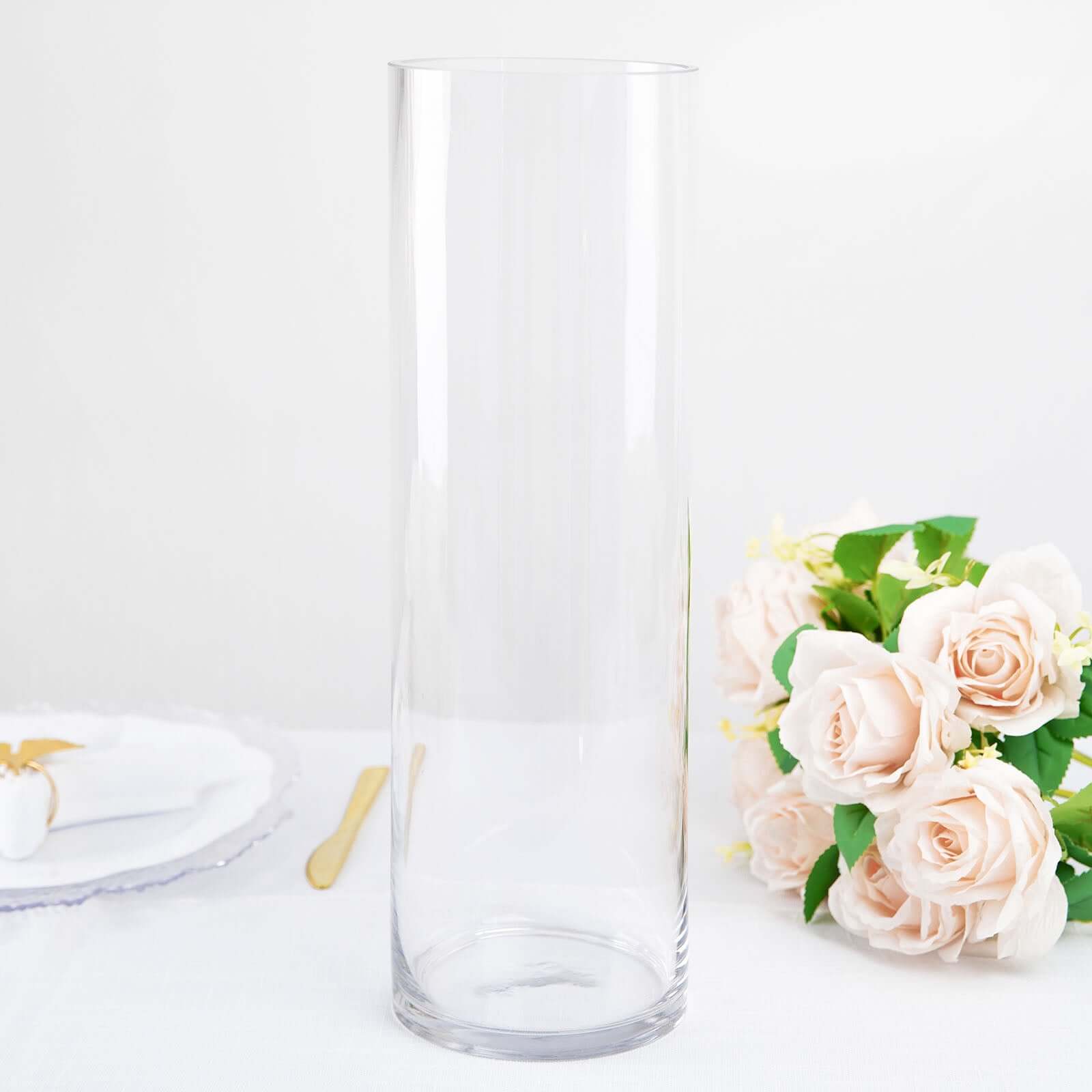 6-Pack Glass Flower Vases Cylinder Design Heavy Duty Clear - Stylish Centerpieces for Weddings 14"