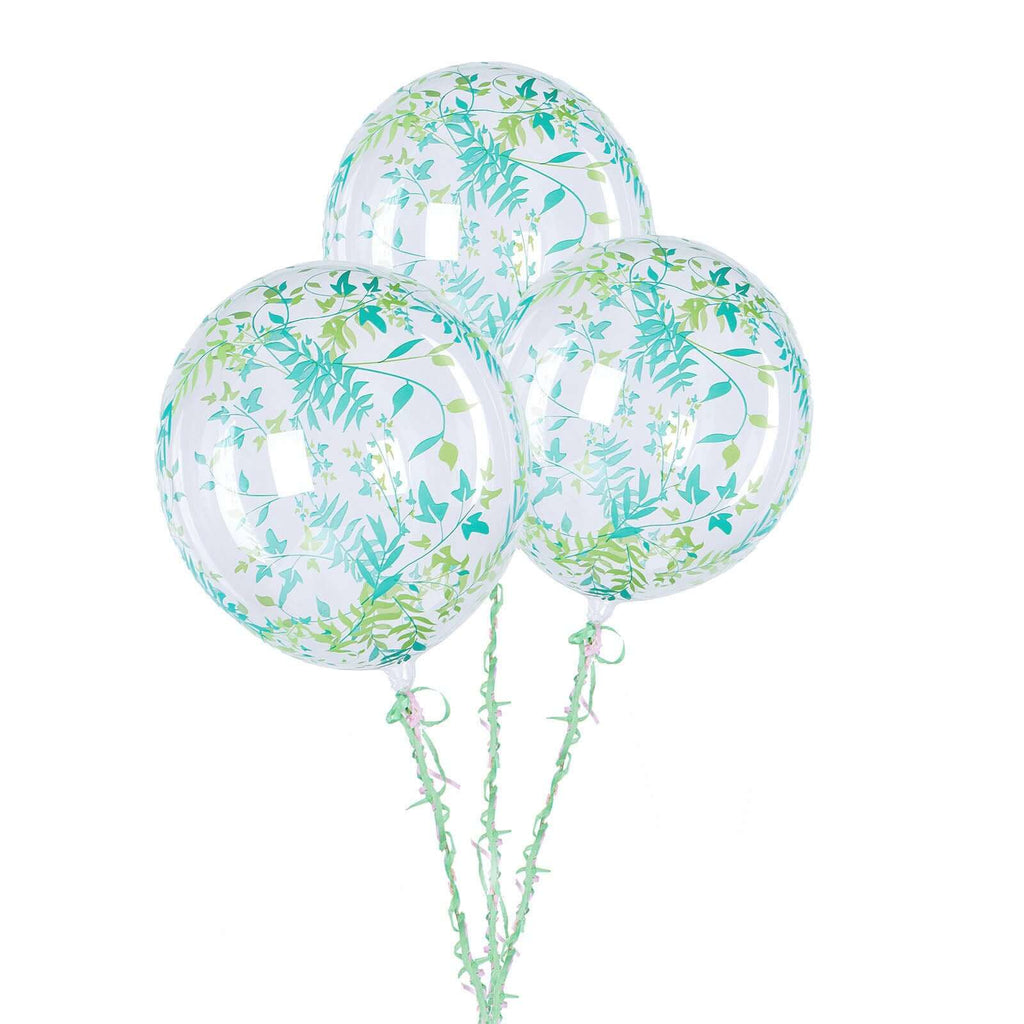 2 Pack 20" Clear Green Leaf Print Bobo Bubble Balloons, Transparent PVC Balloons