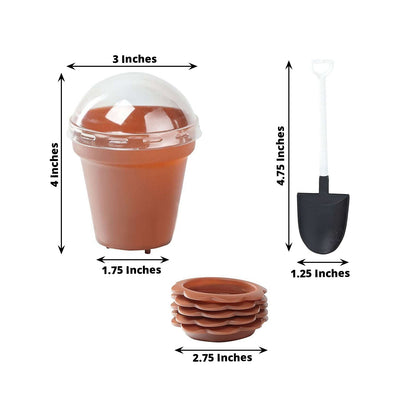 12-Pack Dessert Cups Succulent Planter Design Terracotta (Rust) - Plastic Serving Cups with Lids and Shovels 4"