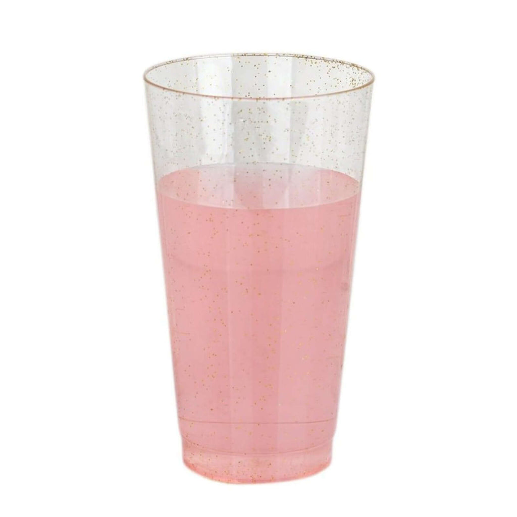 12-Pack Plastic Party Cups Clear Gold Glitter - Durable Disposable Tumblers for Drinks 17oz 6"
