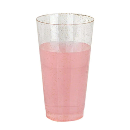 12-Pack Plastic Party Cups Clear Gold Glitter - Durable Disposable Tumblers for Drinks 17oz 6"