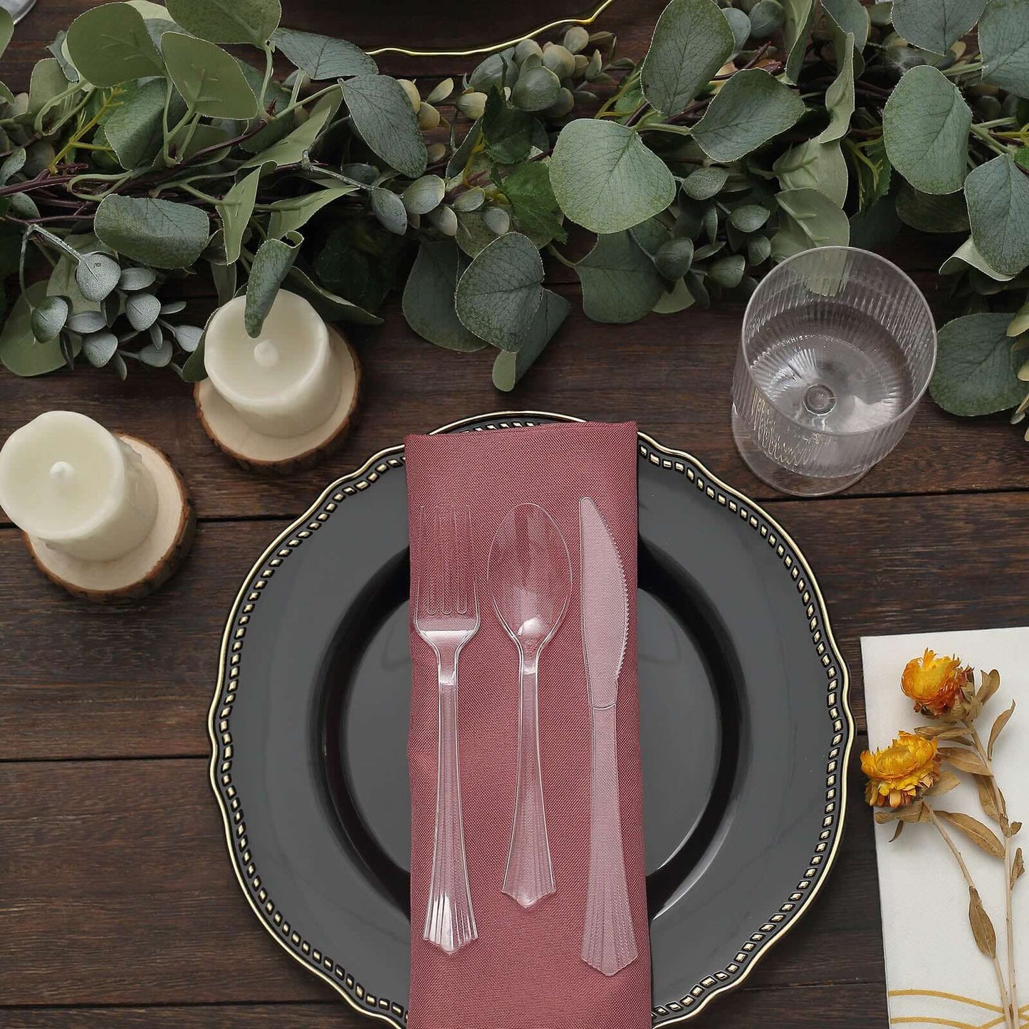 24-Pack Plastic Silverware Set with Fan Flared Tip Handle Clear - Heavy Duty Disposable Utensils 7"