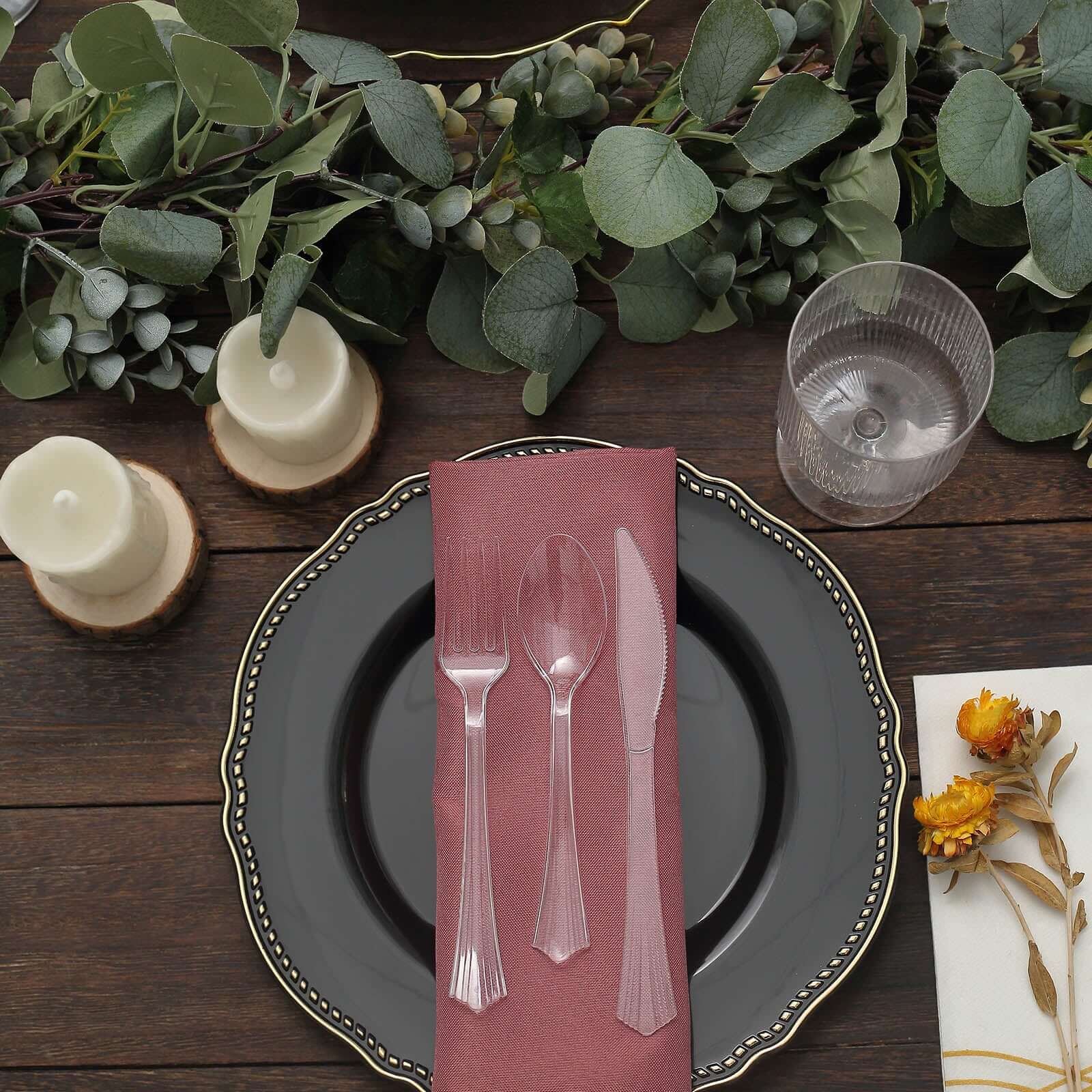 24-Pack Plastic Silverware Set with Fan Flared Tip Handle Clear - Heavy Duty Disposable Utensils 7"