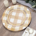 10-Pack Disposable Paper Charger Plates â€“ Gold/White Buffalo Plaid 13" Round Table Chargers, 350 GSM Cardstock