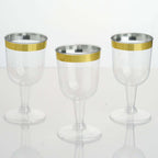 12-Pack Plastic Short Stem Wine Glasses Clear/Gold Rim - Stylish Disposable Drinkware 6oz