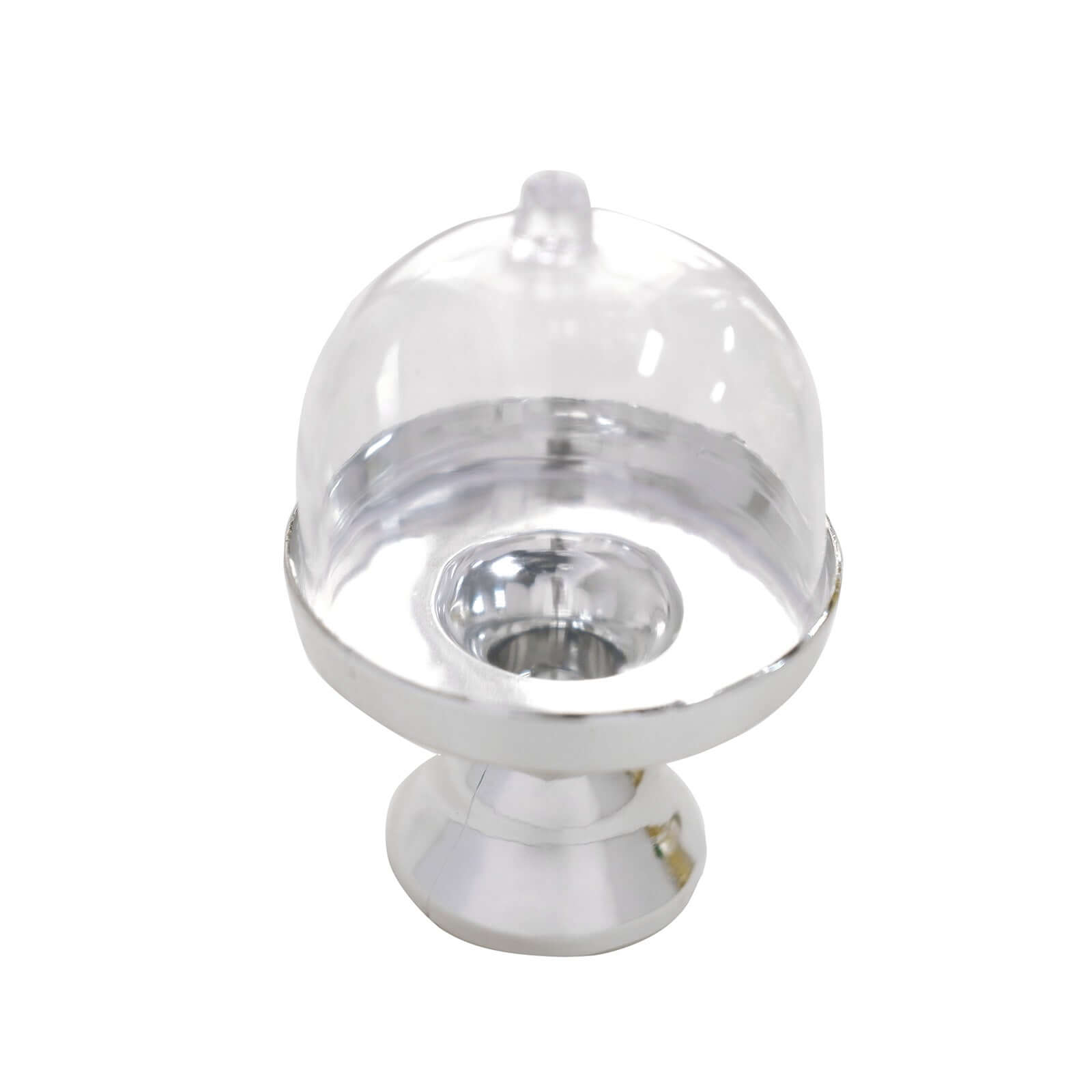 12-Pack Fillable Mini Pedestal Candy Container Clear/Silver - Decorative Candy Treat Favor Boxes with Dome Lid 4"