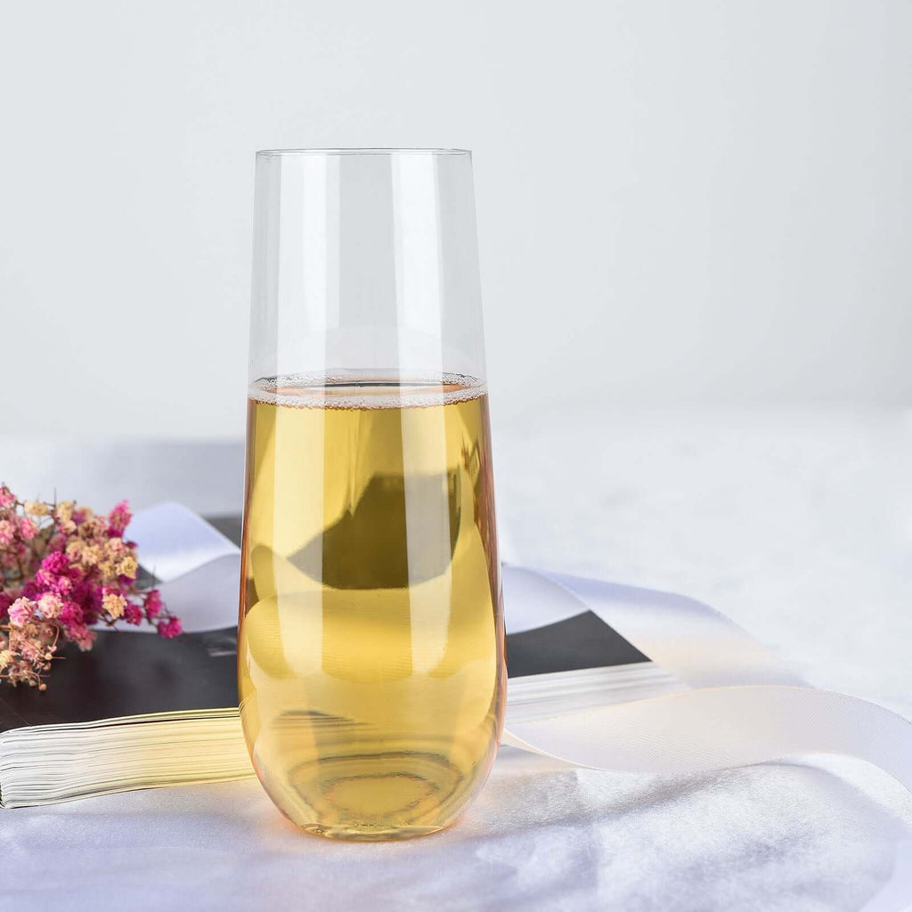 6 Pack Plastic Champagne Glasses in Clear, Reusable Lightweight Champagne Flutes 9oz