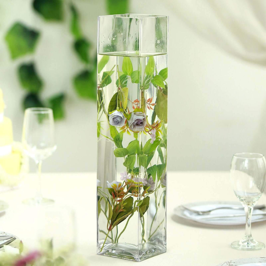 6-Pack Glass Cylinder Vases Square Clear - Durable Heavy Duty Floral Centerpieces for Weddings 18"
