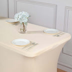 Stretch Spandex 96"x30" Rectangle Table Cover Beige - Durable Form-Fitting Tablecloth