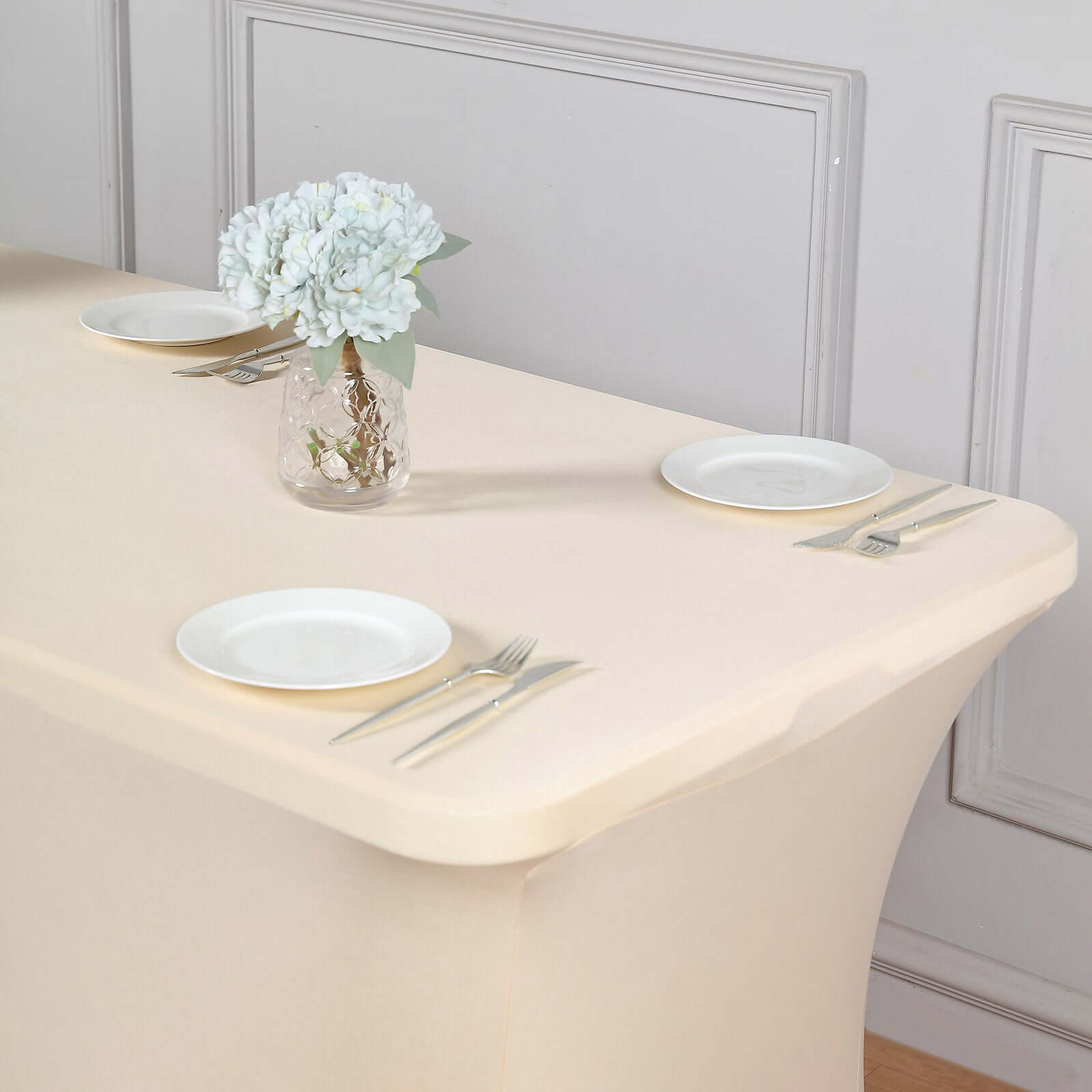 Stretch Spandex 96"x30" Rectangle Table Cover Beige - Durable Form-Fitting Tablecloth