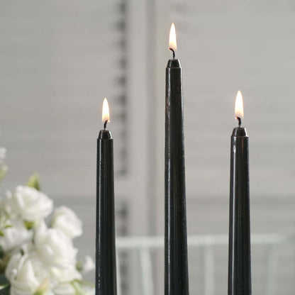 10-Pack Taper Candles Premium Wax Design Black - Unscented Candles for Upscale Settings 10"