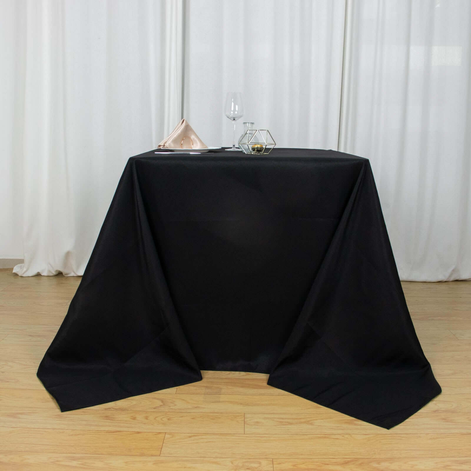 Premium Polyester Square Tablecloth 90"x90" Black 220GSM Wrinkle-Resistant Table Cover