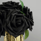 24 Roses 5" Black Artificial Foam Flowers With Stem Wire and Leaves