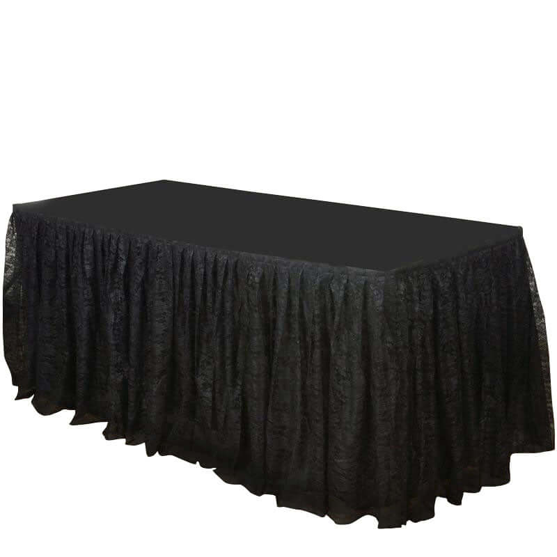 Lace 14ft Table Skirt Black Premium Pleated - Vintage Style for Parties